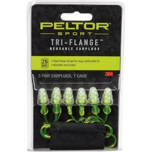 imagePeltor Sport TriFlange Corded Reusable Earplugs 3 Pair Noise Reduction Rating NRR 26 dB Comfortable Fit Ideal For Range Shooting ampamp Hunting Washable and Corded Neon Yellow 9731710CEarplugs