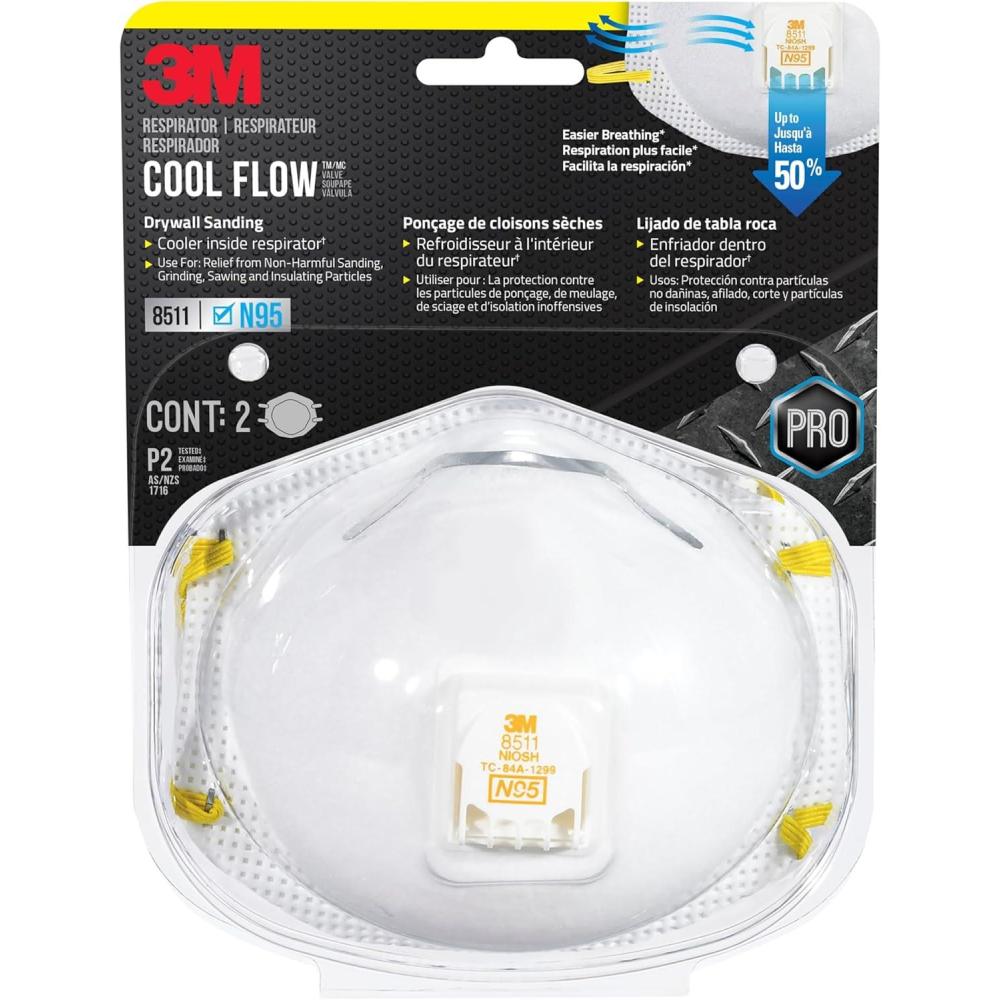image3M N95 Respirator 8511 2 Pack Features 3M COOL FLOW Exhalation Valve NIOSHAPPROVED N95 Advanced Filter Media For Easy Breathing Lightweight Comfortable Design For Longer Wear 8511DA12APS