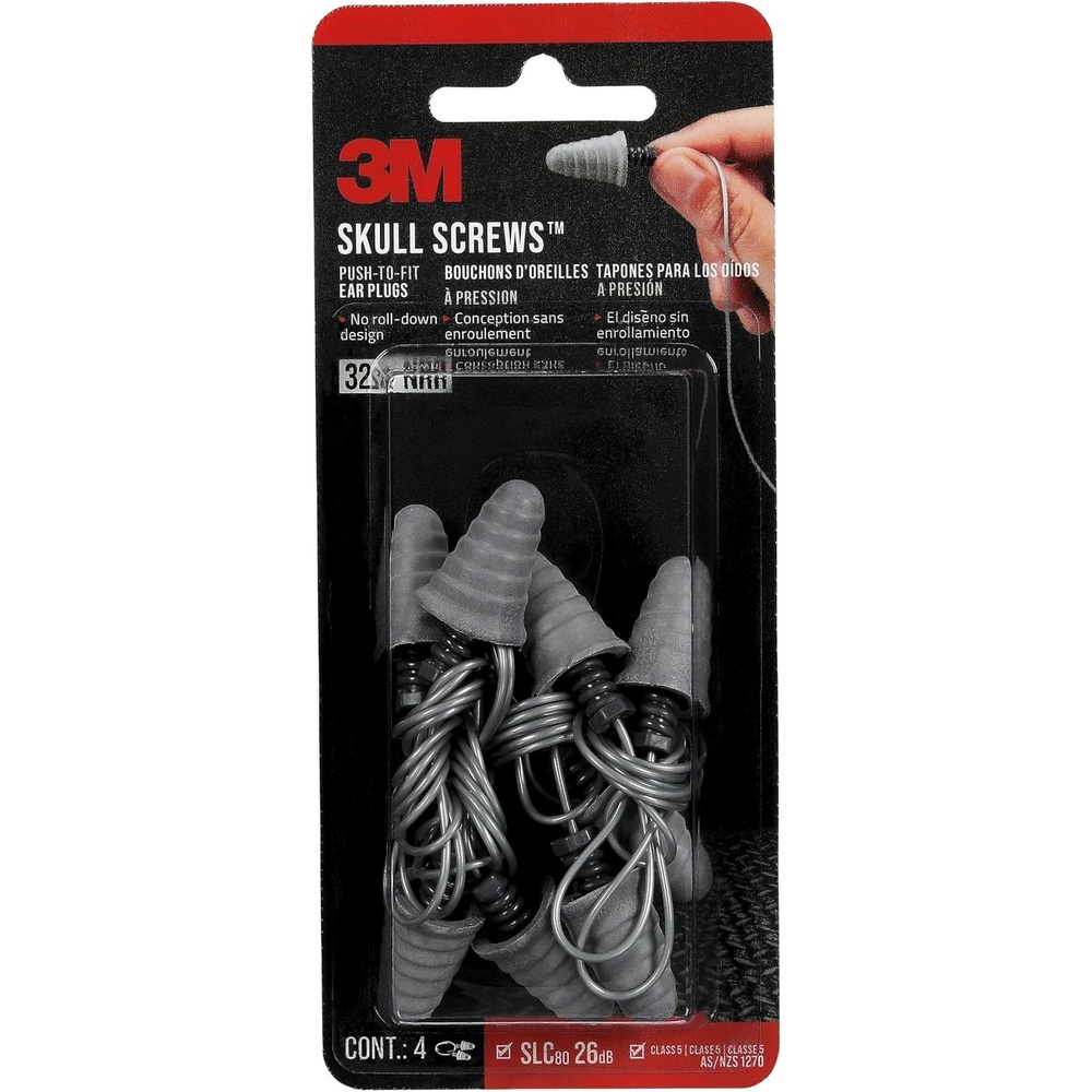 image:image3M Skull Screws Corded Earplugs 32 dB NRR Durable amp Comfortable Great for Extended Wear Tapered Design for Versatile Fit Corded for Easy Storage 4 PairPack